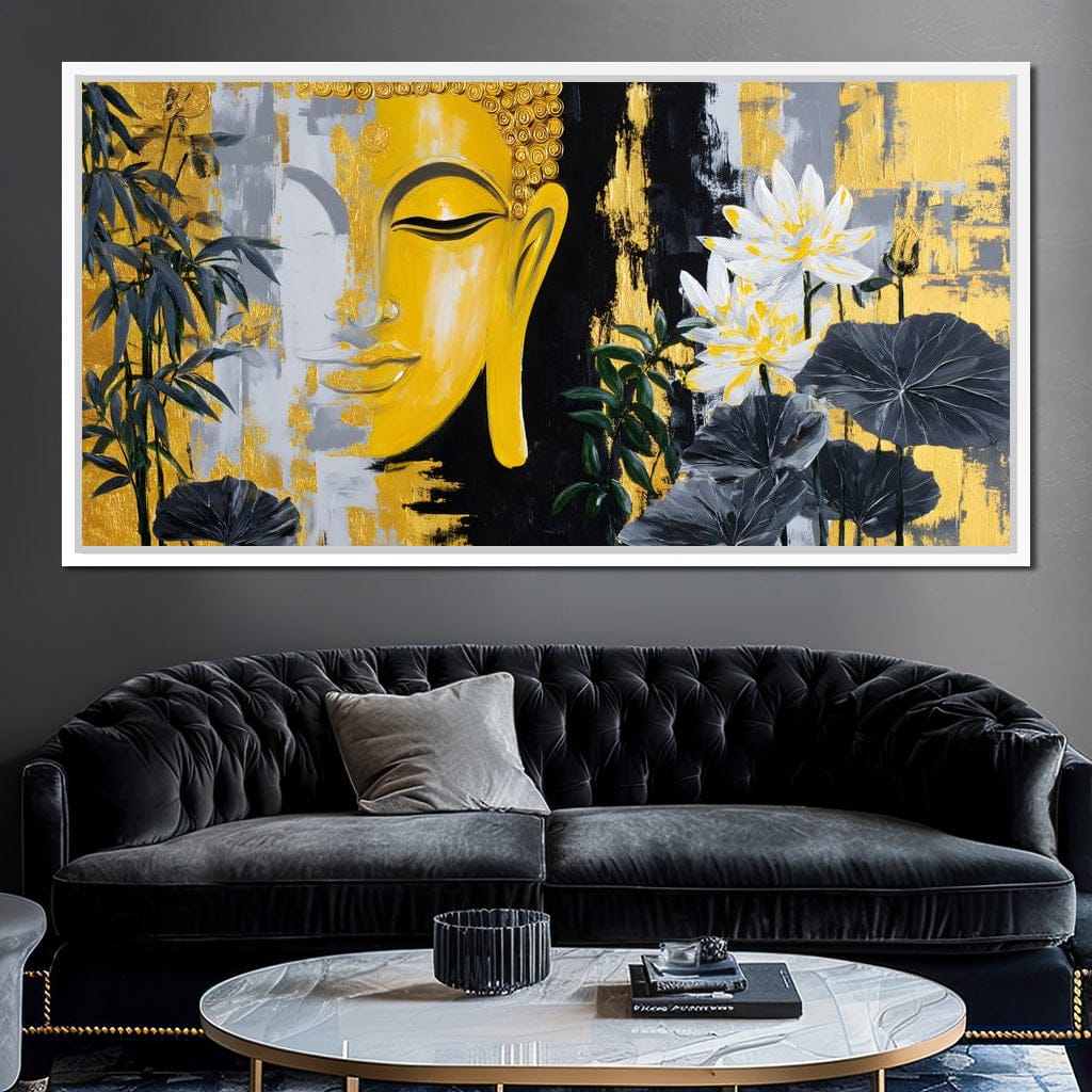 Golden Buddha Lotus Harmony Canvas Wall Art