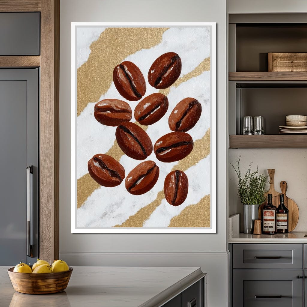 Coffee Beans Gilded Background Canvas Wall Art