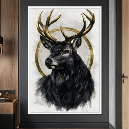 Stag of the Gilded Halo Canvas Wall Art
