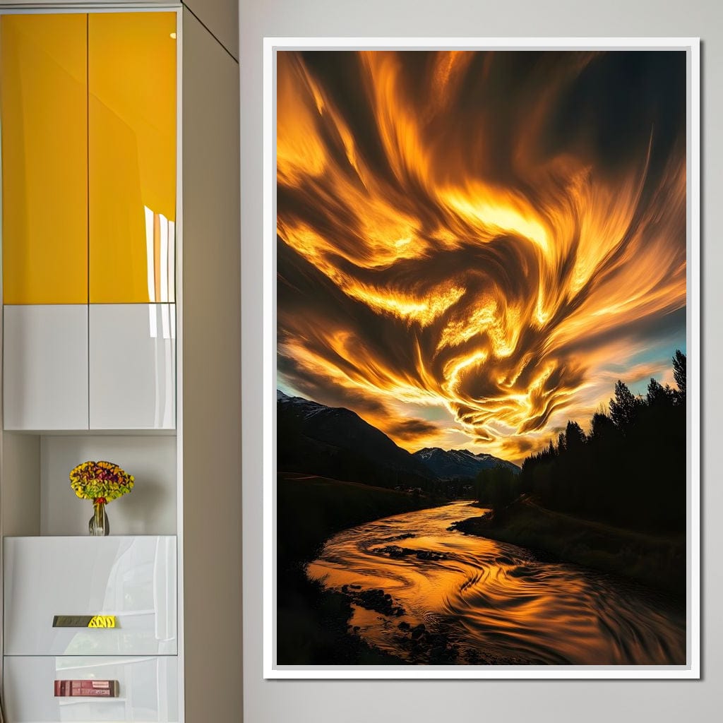 Golden Skies Over River Glow Canvas Wall Art