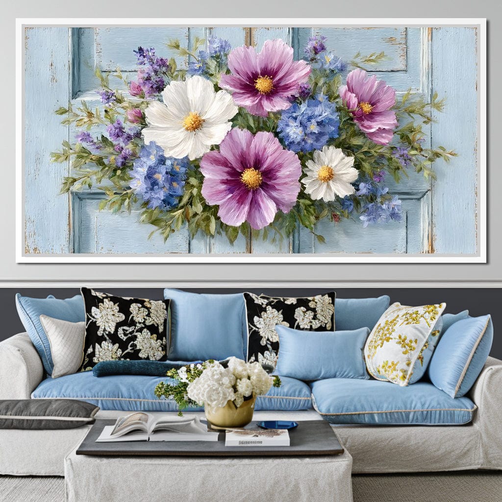 Rustic Pastel Cottage Flowers Canvas Wall Art
