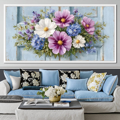 Rustic Pastel Cottage Flowers Canvas Wall Art