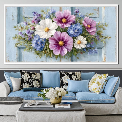 Rustic Pastel Cottage Flowers Canvas Wall Art
