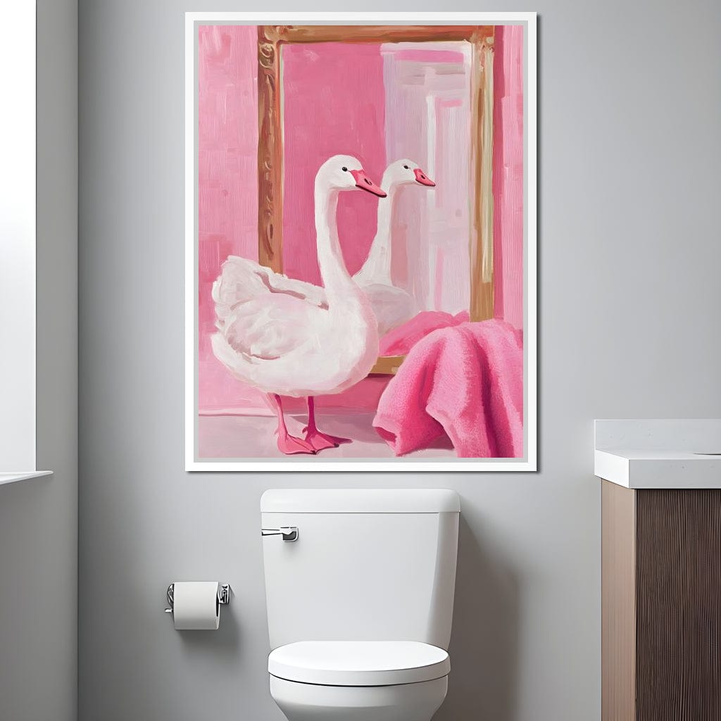 Swan in the Bathroom Canvas Wall Art