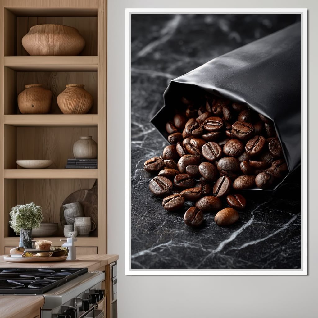 Dark Roast Coffee Bean Spill Canvas Wall Art