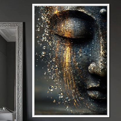 Golden Tranquil Buddha Flow Mirror Canvas Wall Art