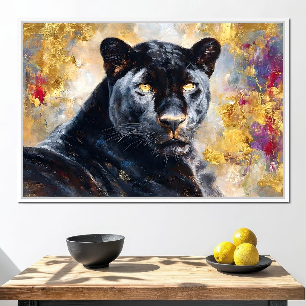 Golden Aura Black Panther Portrait Canvas Wall Art
