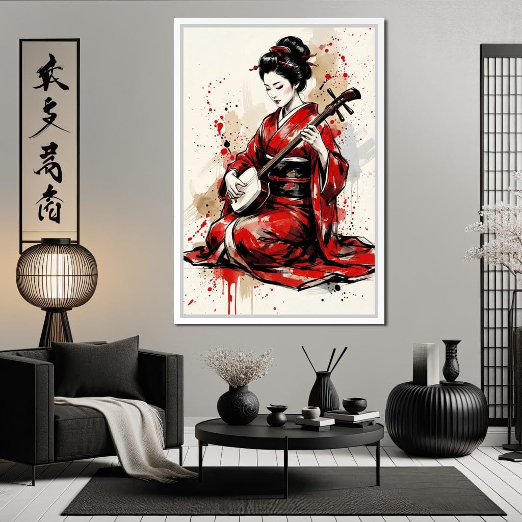 Japanese Woman with Shamisen Canvas Wall Art