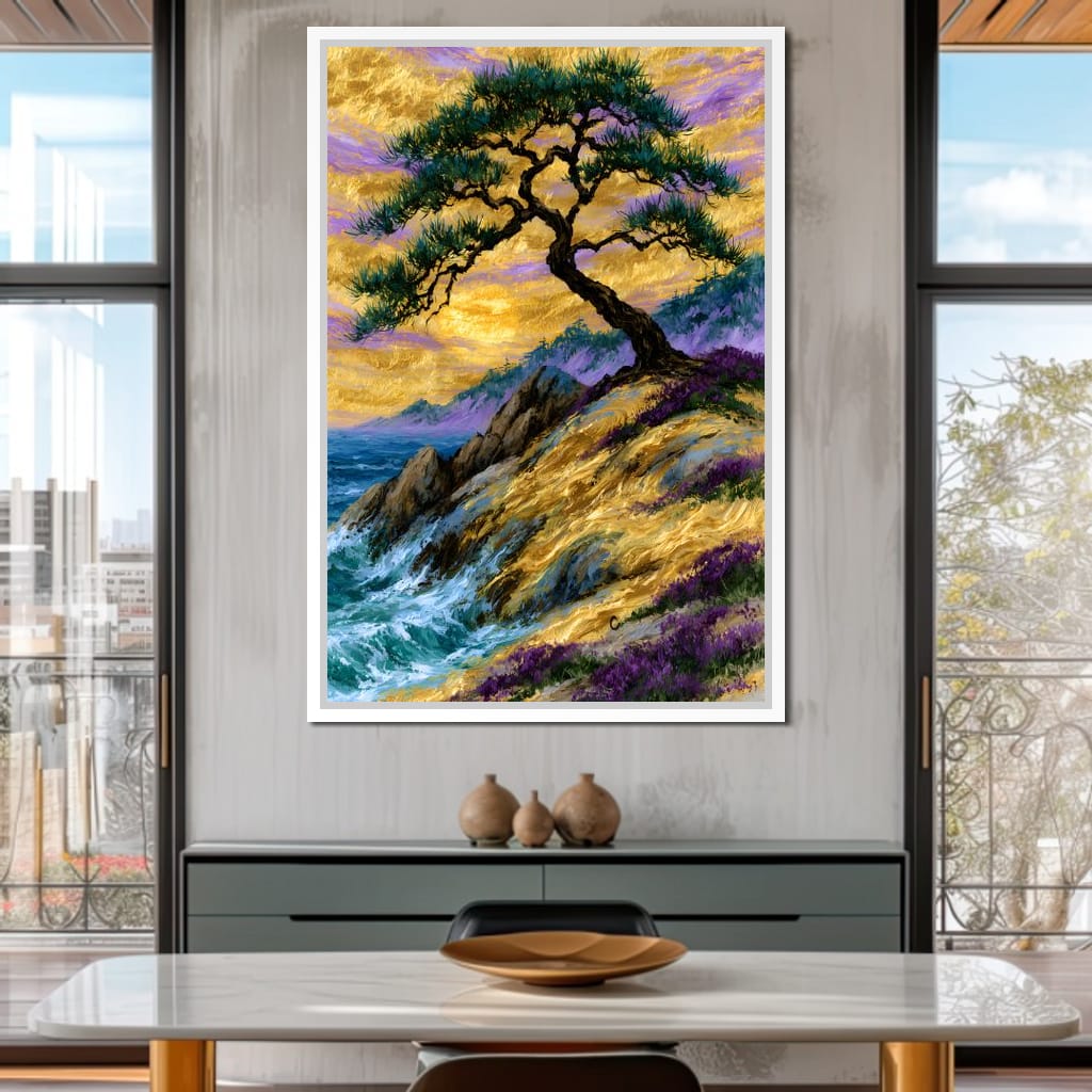 Golden Shoreline Beneath An Ancient Pine Canvas Wall Art