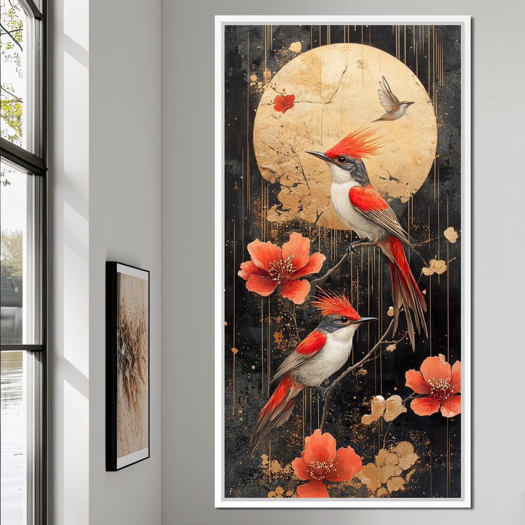 Golden Birds and Blossoms Fantasy Canvas Wall Art