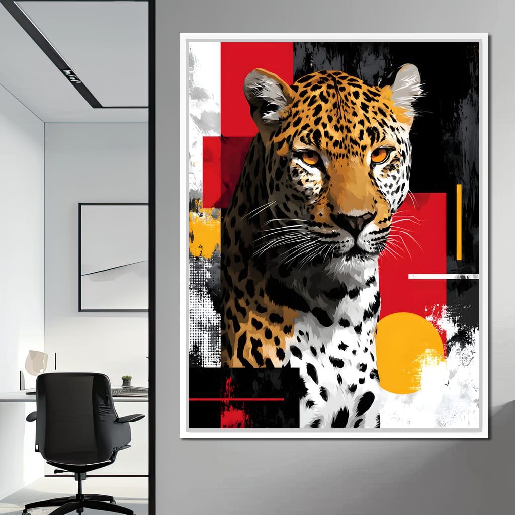 Modern Leopard Portrait Noir Gold Canvas Wall Art