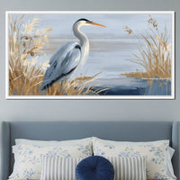 Coastal Heron Marsh Stillness Canvas Wall Art