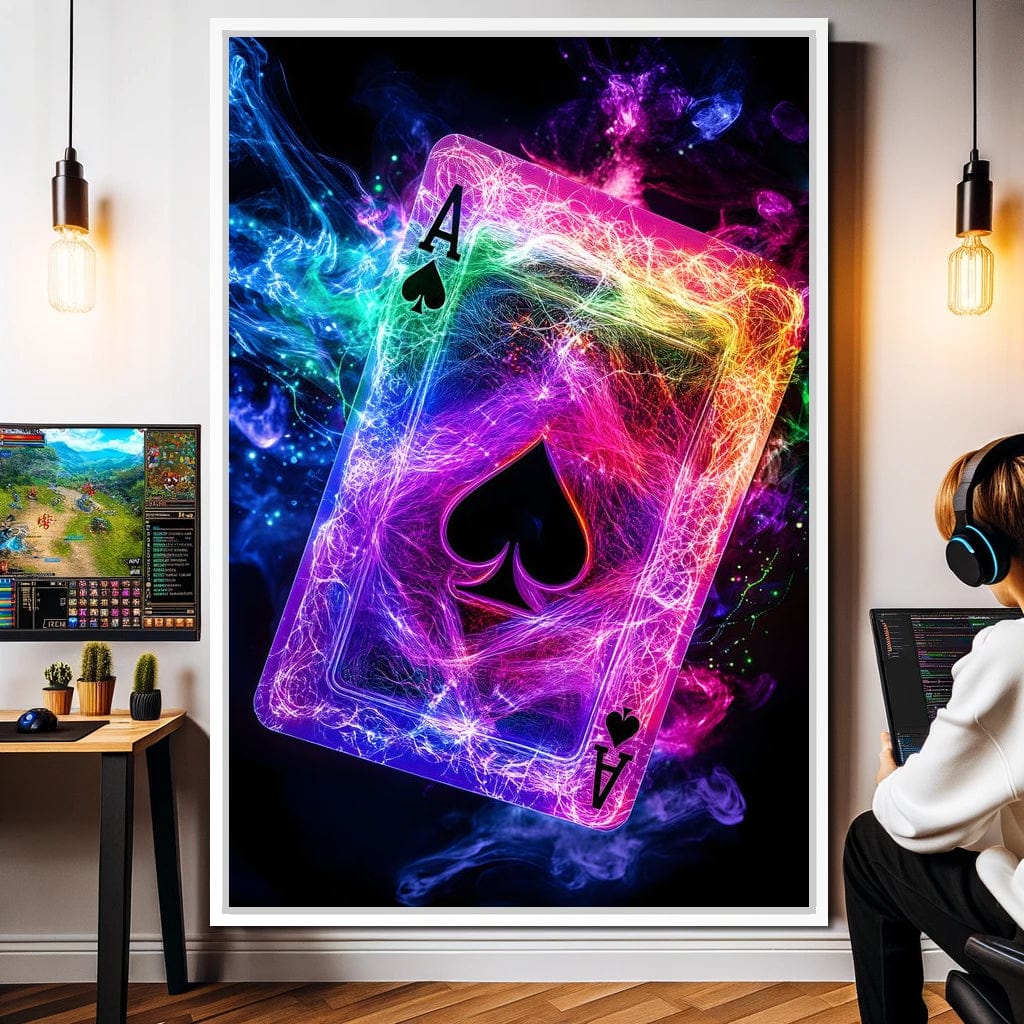 Ace of Spades Neon Burst Canvas Wall Art