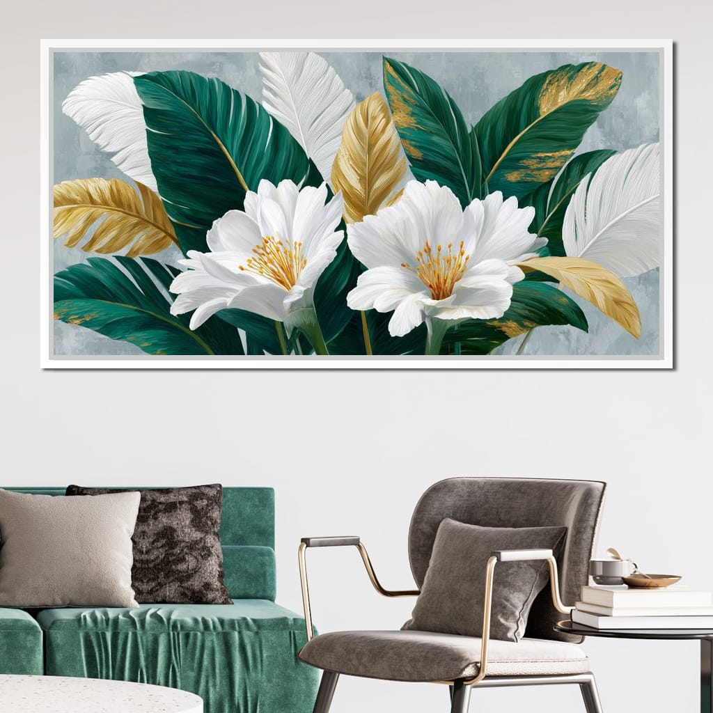 Gilded Tropical White Peony Canvas Wall Art