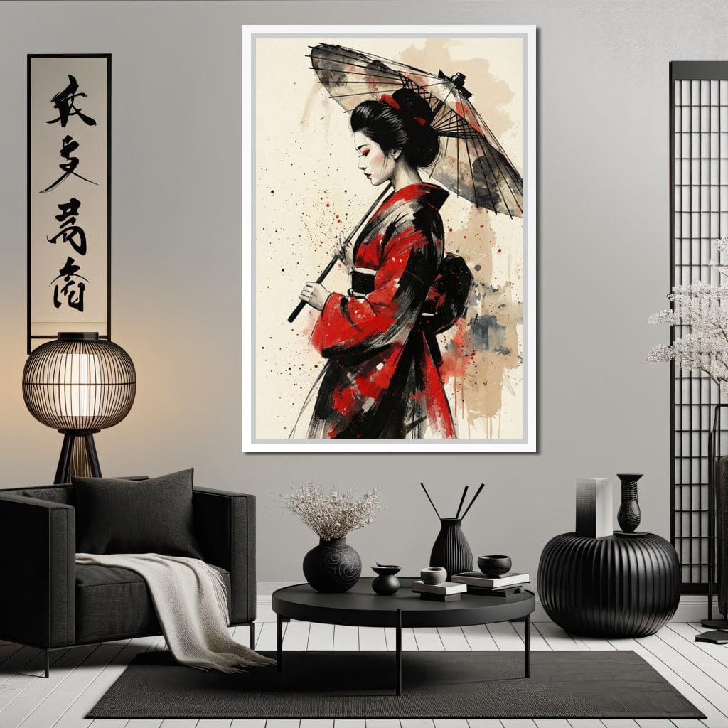 Japanese Woman with Umbrella Canvas Wall Art