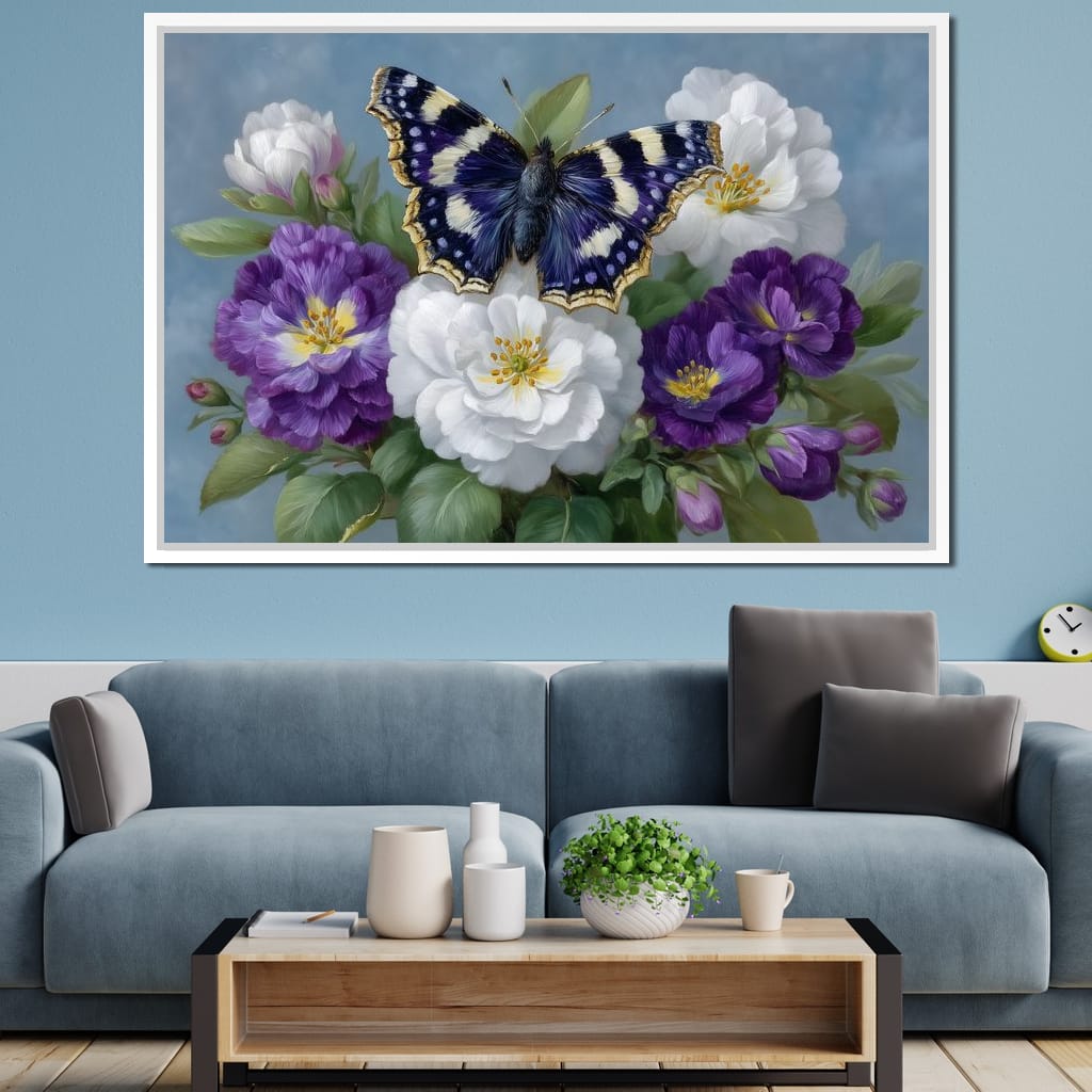 Purple Butterfly Garden Blooms Canvas Wall Art