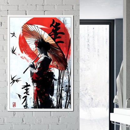 Geisha Elegance Sunlit Shadows Canvas Wall Art