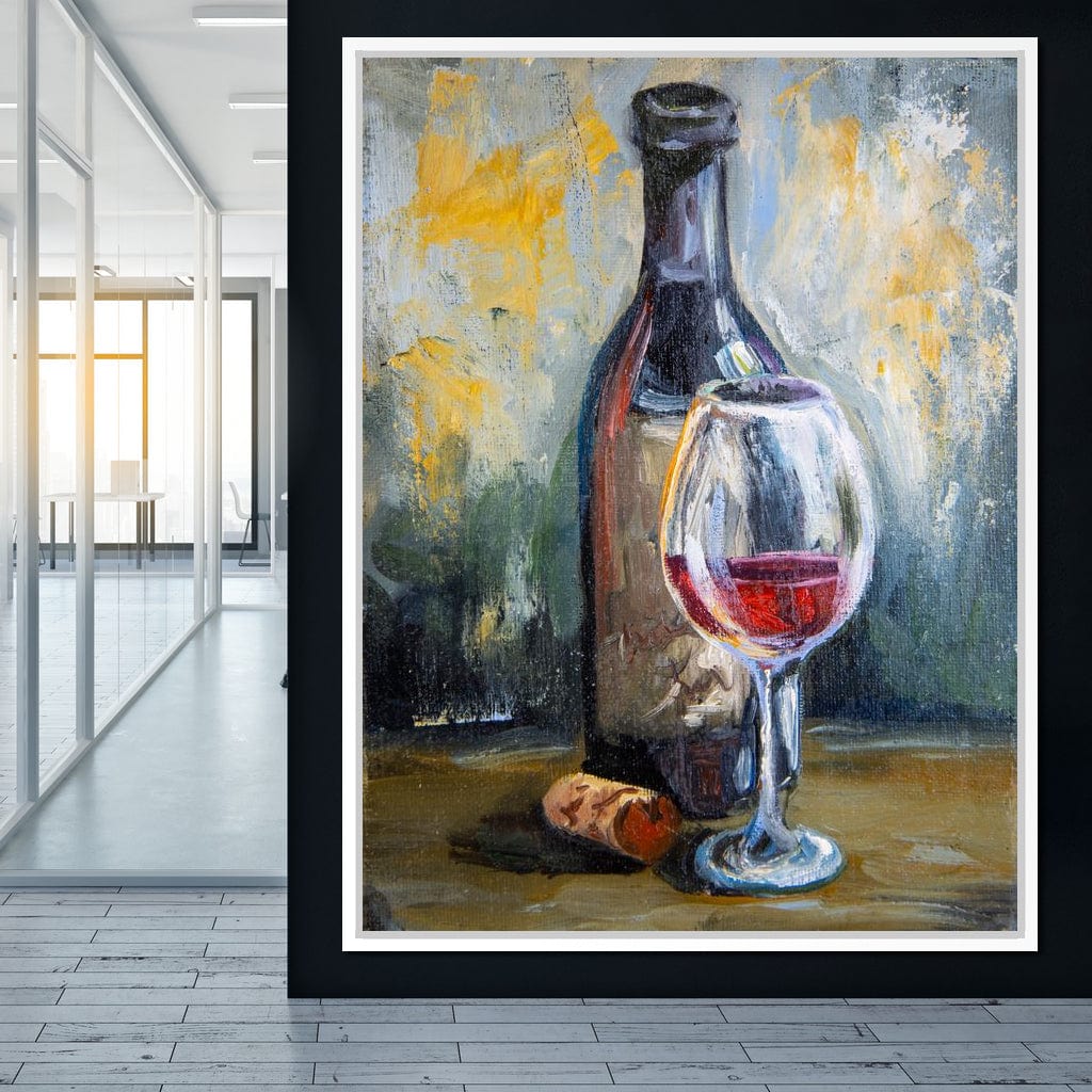 Bottle & Glass of Wine Canvas Wall Art