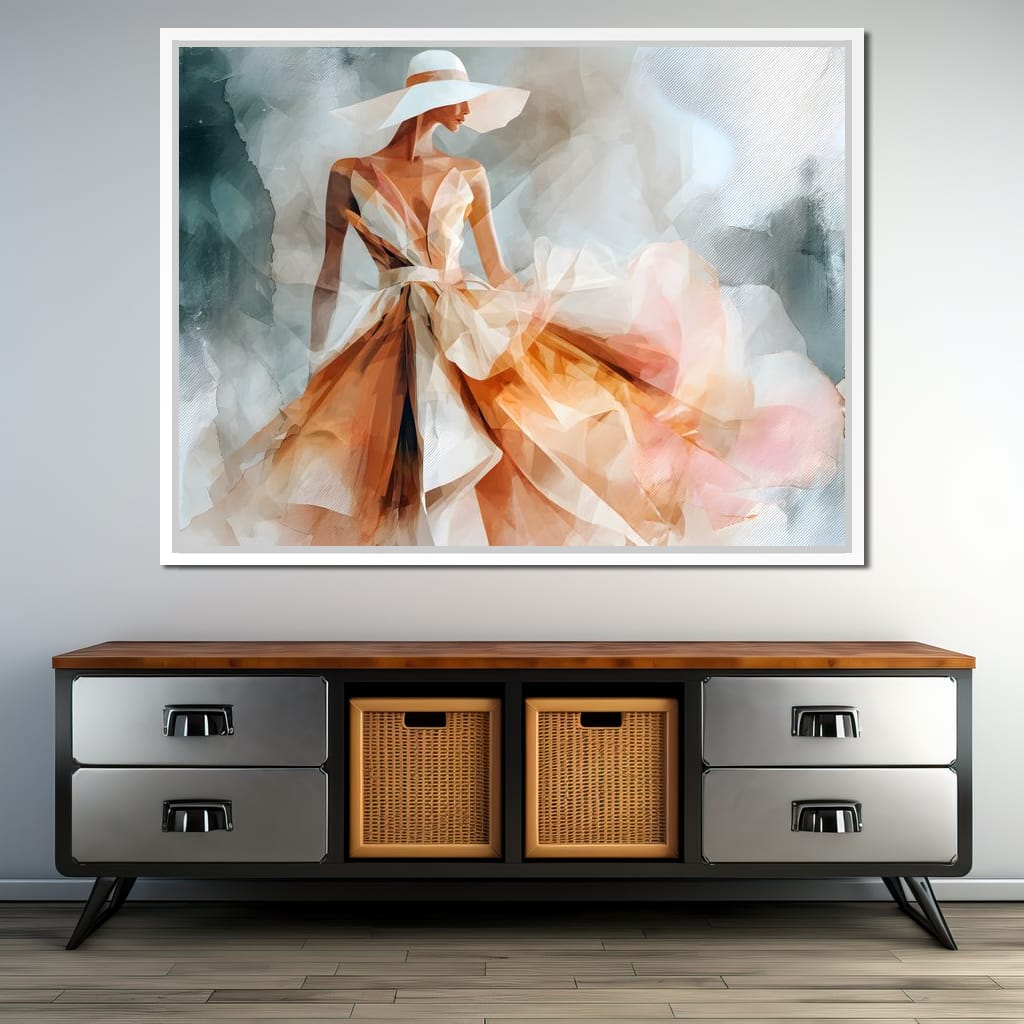 Sun Hat Lady in Peach Gown Canvas Wall Art