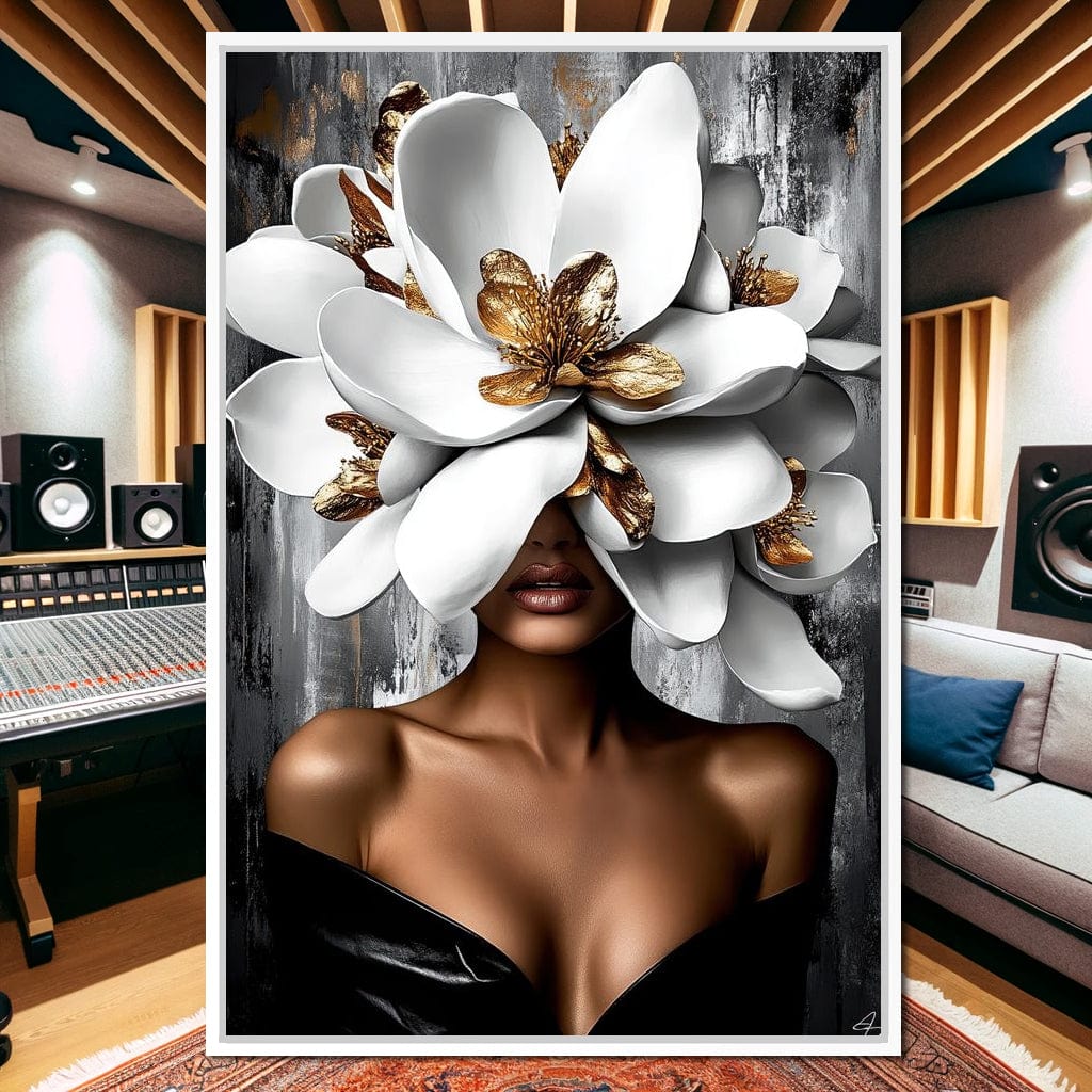 Golden & White Petals Elegance Canvas Wall Art