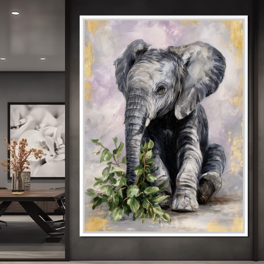 Gentle Elephant Calf Portrait Canvas Wall Art