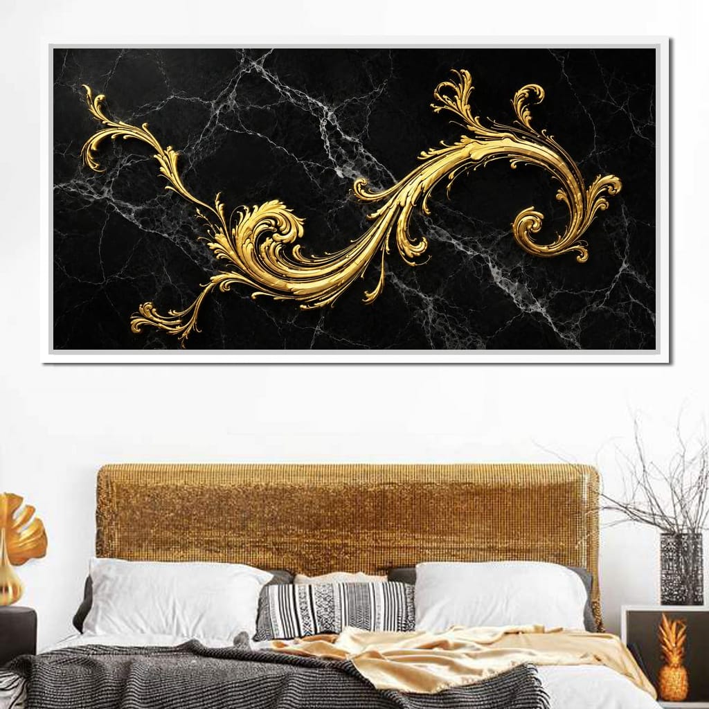 Baroque Flame on Obsidian Stone Canvas Wall Art