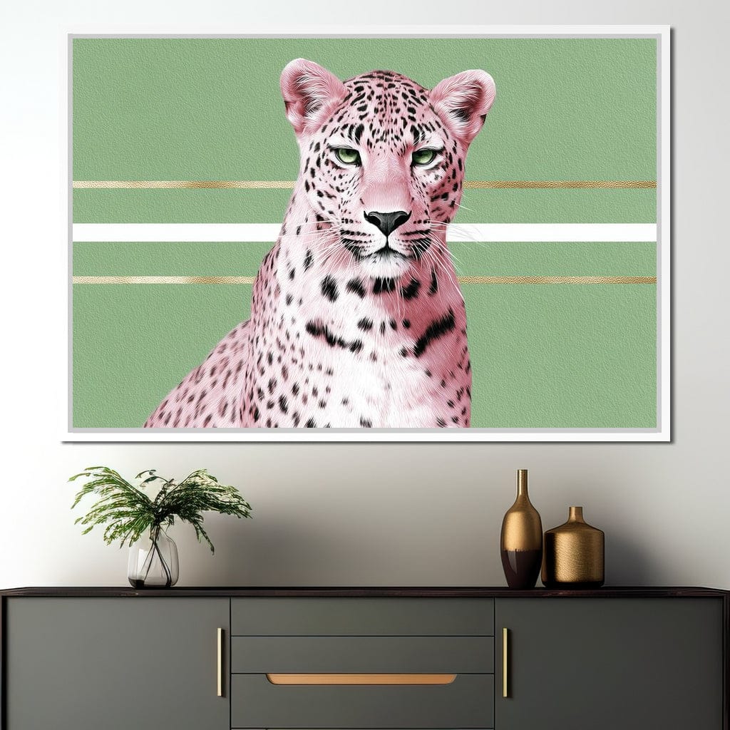 Pink Leopard Gold Line Portrait Canvas Wall Art