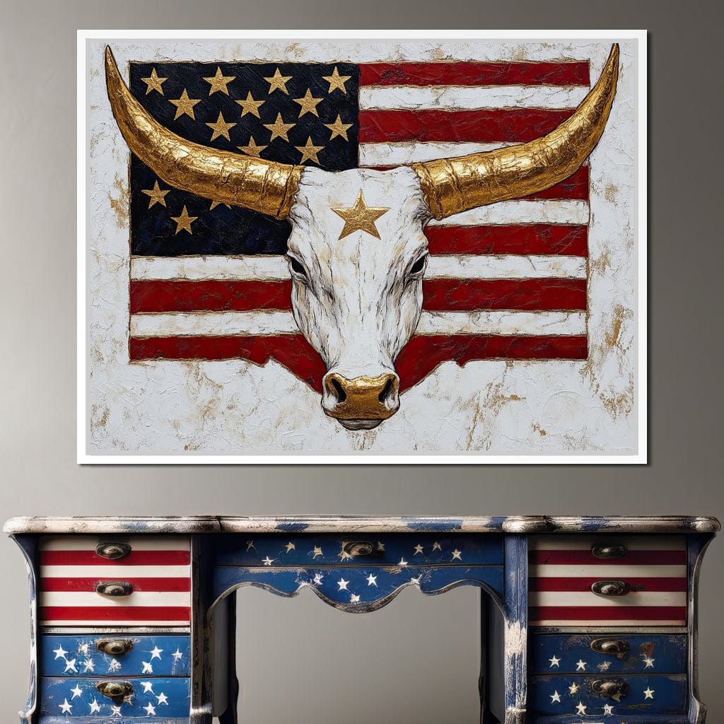 Golden Longhorn Patriotic Pride Canvas Wall Art