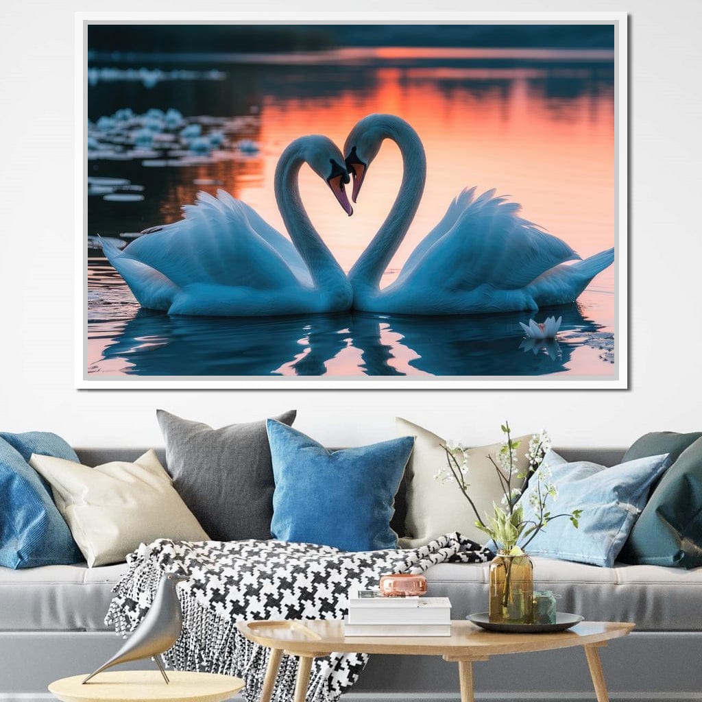 Swans In Love Canvas Wall Art