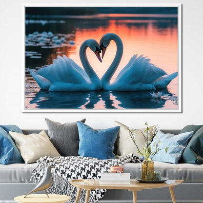 Swans In Love Canvas Wall Art