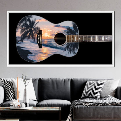 Tropical Sunset Guitar Dream Canvas Wall Art