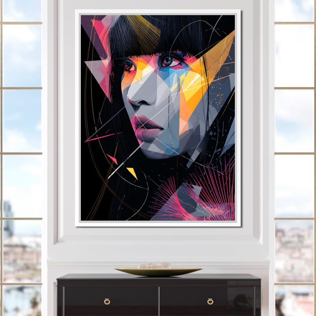 Neon Prism Portrait of Muse Canvas Wall Art