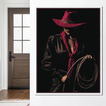 Midnight Cowgirl Red Hat Canvas Wall Art