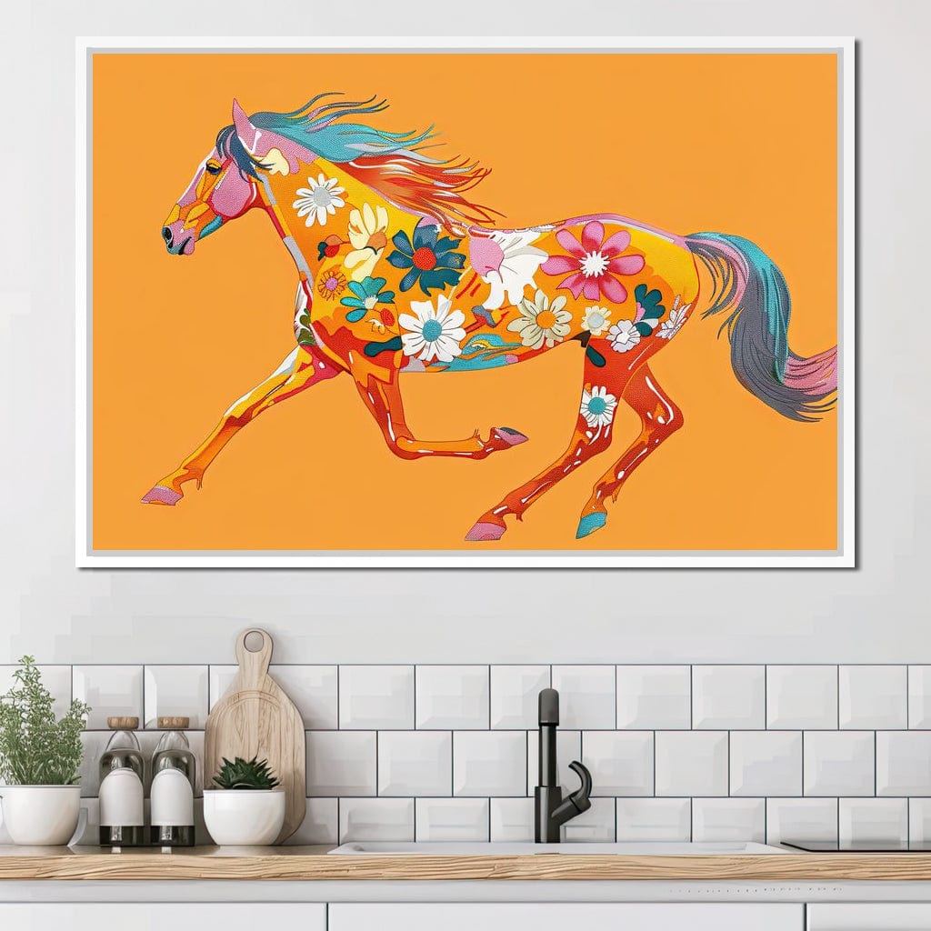 Blooming Horse on Tangerine Canvas Wall Art