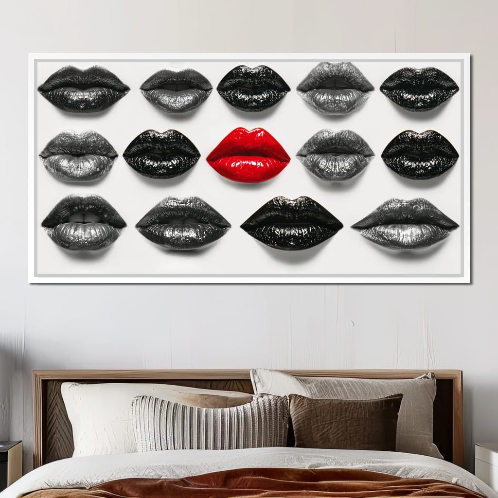 Breaking The Monotone Rhythm Red Lips Canvas Wall Art