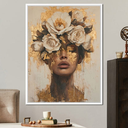 Golden Petal Visage Canvas Wall Art