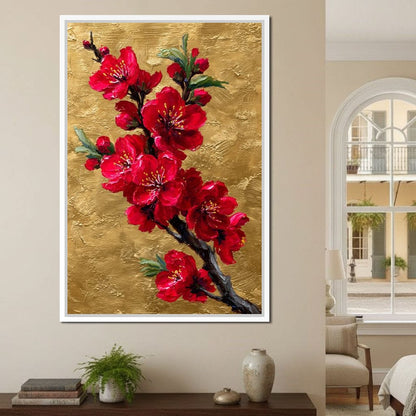 Golden Sakura Blossom Branch Canvas Wall Art