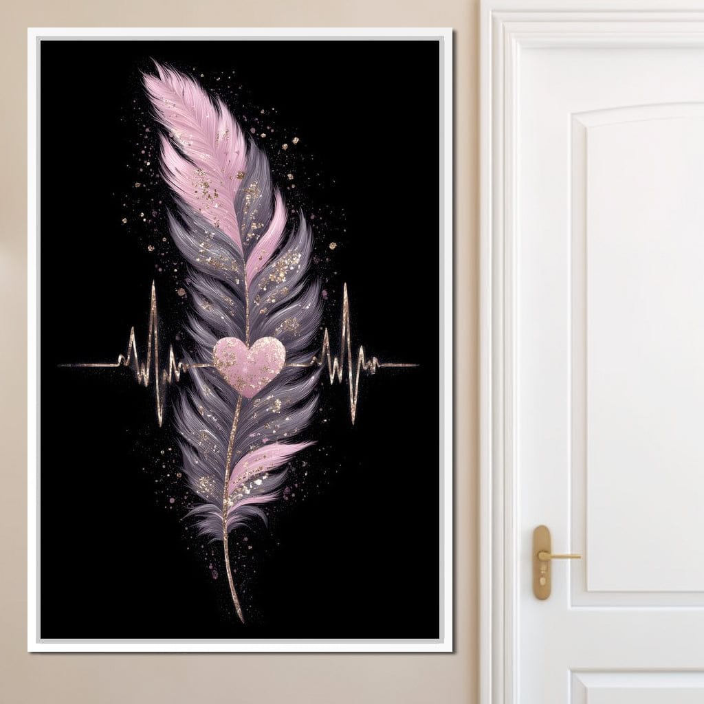 Feather Heartbeat Gold Pink Canvas Wall Art