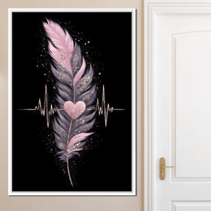 Feather Heartbeat Gold Pink Canvas Wall Art