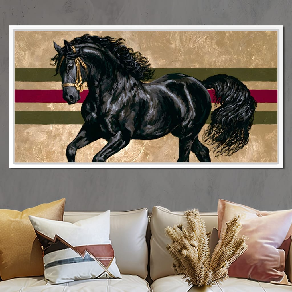 Golden Galloping Stallion Canvas Wall Art