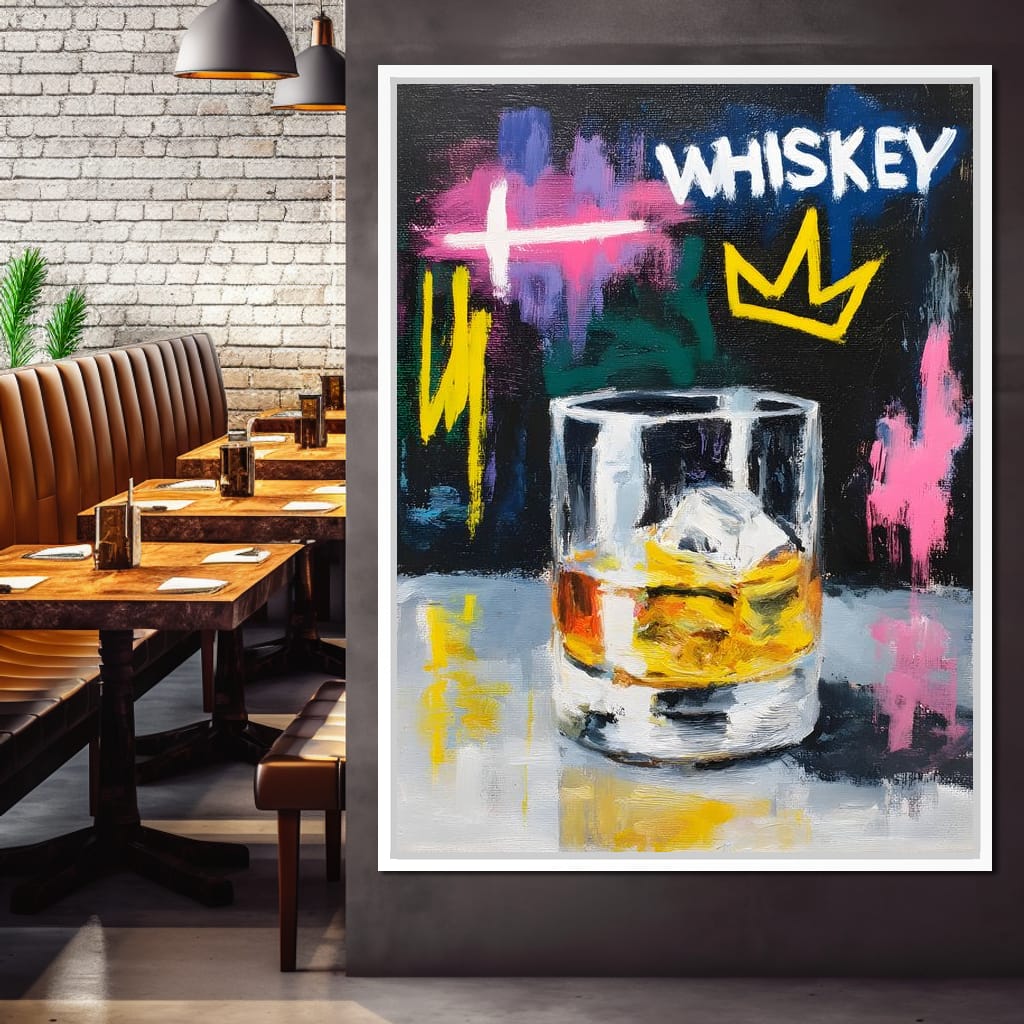 Whiskey Crown Rocks Glass Neon Canvas Wall Art