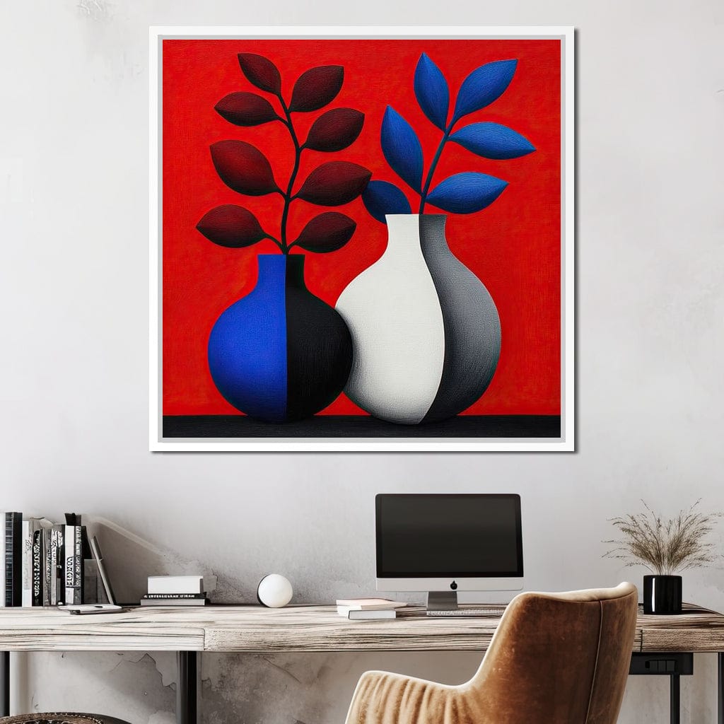 Vases in Crimson Rhythm Canvas Wall Art