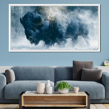 Roaming Buffalo In Cold Winter Plains Canvas Wall Art