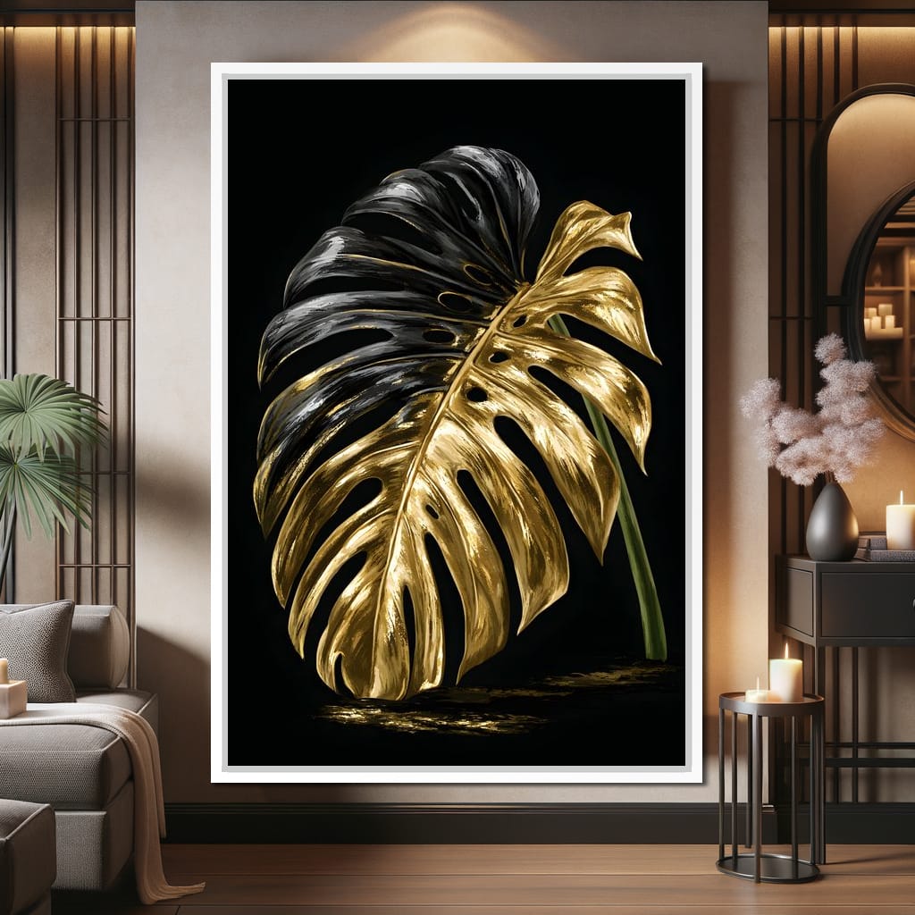 Gilded Leaf Of Dark Night Canvas Wall Art