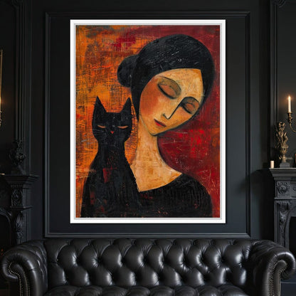 Contemplative Harmony with Cat Canvas Wall Art
