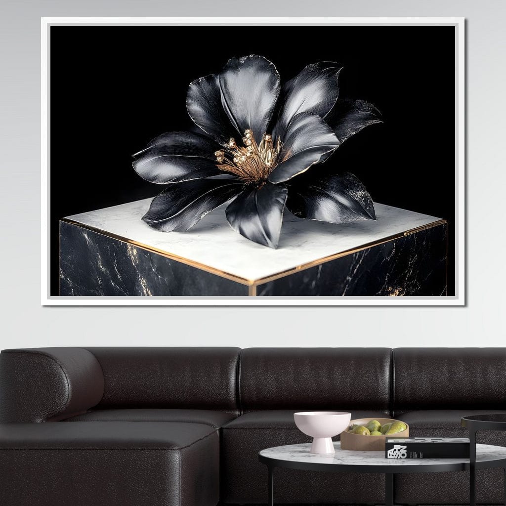 Noir Petal Elegance Burst Canvas Wall Art