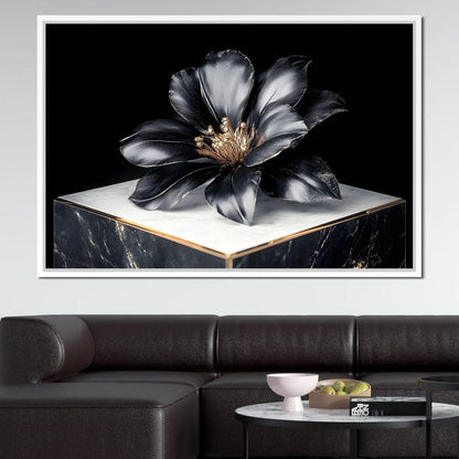 Noir Petal Elegance Burst Canvas Wall Art