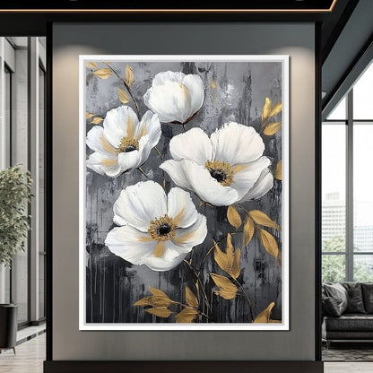 Golden Petal Harmony Blooms Canvas Wall Art
