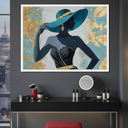 Golden Teal Elegance Lady Canvas Wall Art