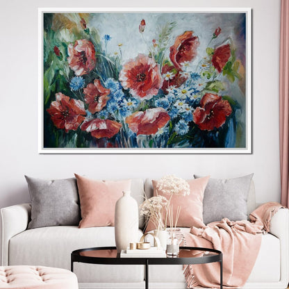 Poppies & Blue Flowers Canvas Wall Art
